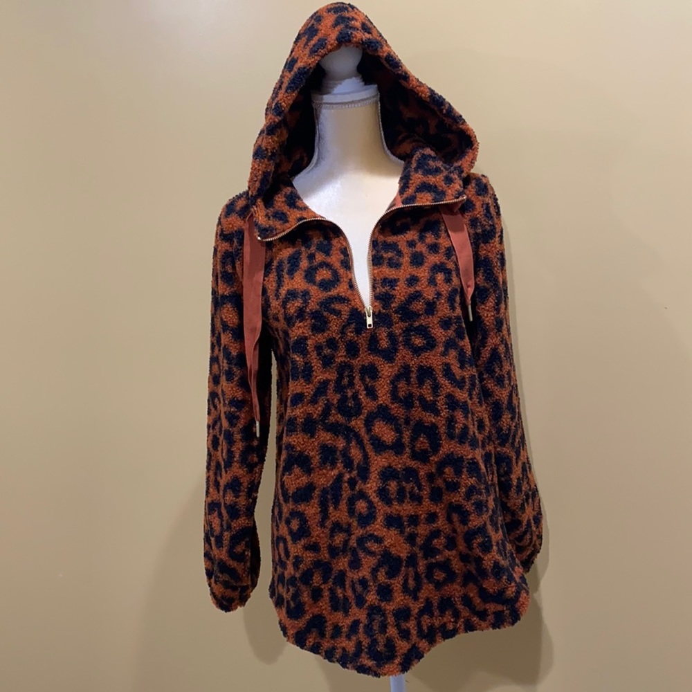 LOFT Leopard Print Sherpa Hoodie - Picture 3 of 11